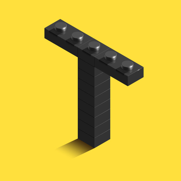 3d等距字母T从乐高积木。三维等距塑料字母从乐高积木图片下载
