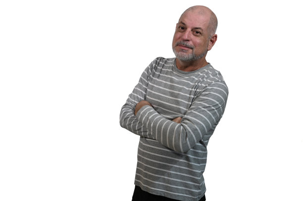 秃顶成年男子庆祝白胡子绅士孤立在白色背景图片下载