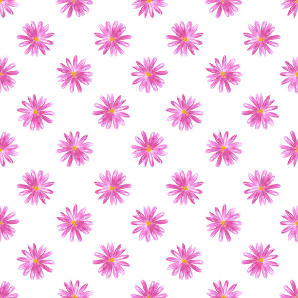 手绘水彩粉红抽象雏菊无缝图案在白色背景。礼品包装、纺织品、织物、壁纸。图片下载