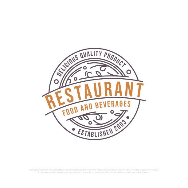 字母组合餐厅标志设计矢量，线条艺术餐饮店标志徽章溢价矢量图片下载