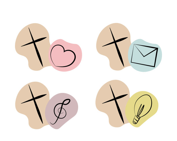 用不同的元素在颜色线中设置基督圣像十字架图片下载