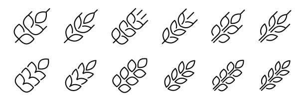 谷物图标。小麦耳朵图标集。谷蛋白的象征。图片下载