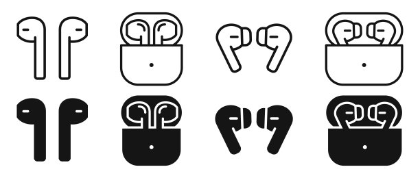 耳机图标收集。平面矢量耳机。耳机图标设置。AirPods矢量图标。耳机图标。图片下载