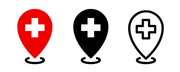 医院指针图标。医院的迹象。矢量医院符号。图片下载