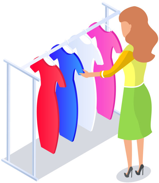 在店里挑选衣服，购物理念。女买家在试衣间挑选衣服图片下载