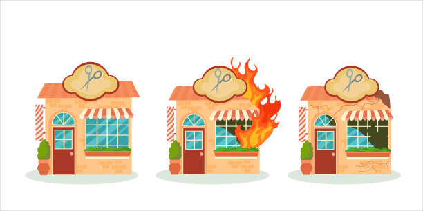 火灾或地震后被摧毁的建筑物。战后被毁的城市建筑。残破的城市，破旧不堪的房屋。矢量插图隔离在白色背景上。图片下载