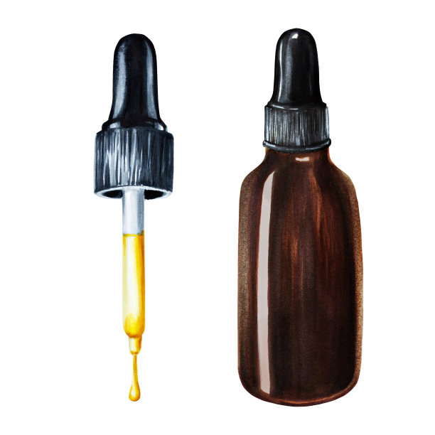 水彩护肤插画。一瓶精华液和精油。孤立在白色背景上。美容产品与植物元素、美容与医药。为设计师，水疗装饰，明信片，包装纸，剪贴簿，封面，邀请图片下载