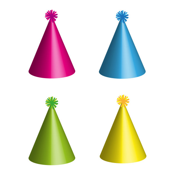 彩色节日帽。圣诞元素。节日的现实装饰。生日快乐。矢量插图。图片下载