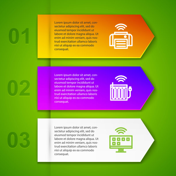 智能打印机，暖气片，电视系统，传感器。业务信息图模板。向量图片下载