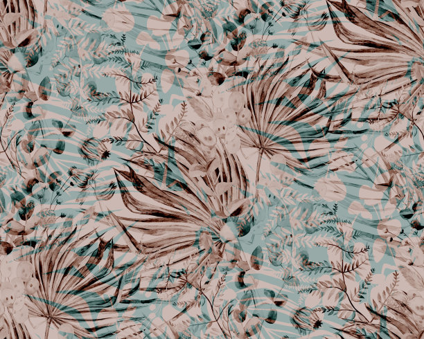 无缝水彩单色图案混合植物剪影纺织图片下载