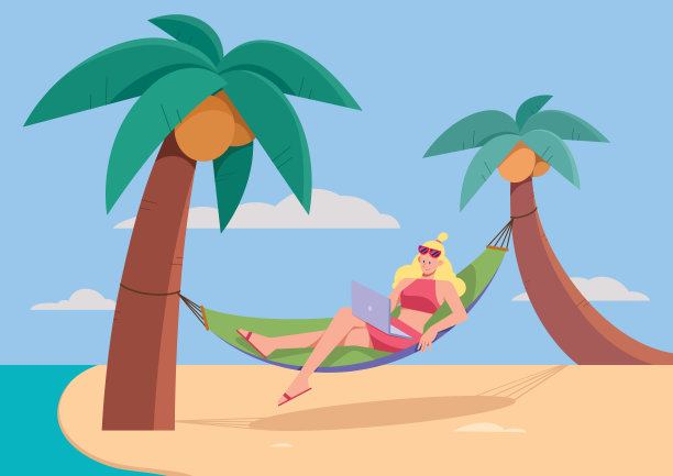 吊床上的自由职业者女孩图片下载