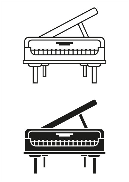 黑白钢琴图标平面设计矢量图片下载
