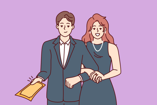 优雅的男士和女士穿着正式的晚礼服出席活动，展示邀请仪式图片下载