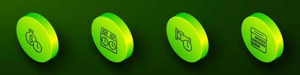 设置等距线时间是金钱，棋牌时钟，睡觉和日历图标。向量图片下载