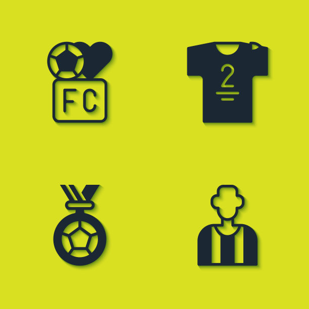 设置球迷俱乐部足球，足球或足球裁判，奖牌和球衣和t恤图标。向量图片下载