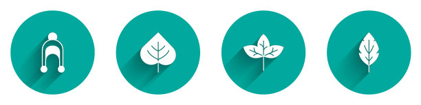 设置冬季帽子，叶子，图标与长影子。向量图片下载