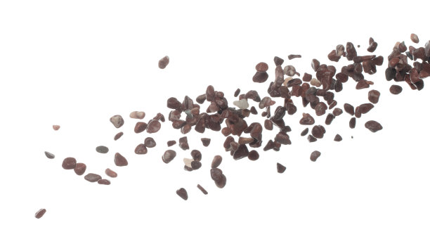 鱼缸装饰石石碎石飞爆坠，红石石爆抽象云飞，空中飞溅为地面。白色背景隔离高速快门定格拍摄图片下载