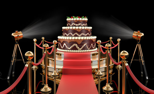 讲台与巧克力生日蛋糕。3D渲染图片下载
