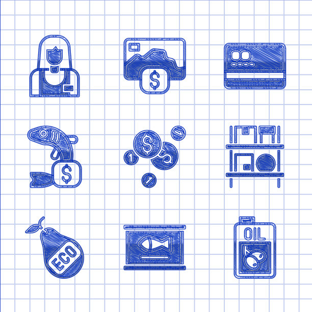 套硬币钱和一元鱼罐头的图片下载