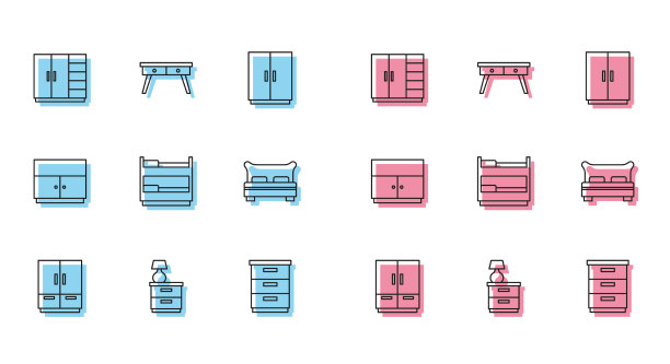 设置线衣柜家具床头柜与灯图片下载