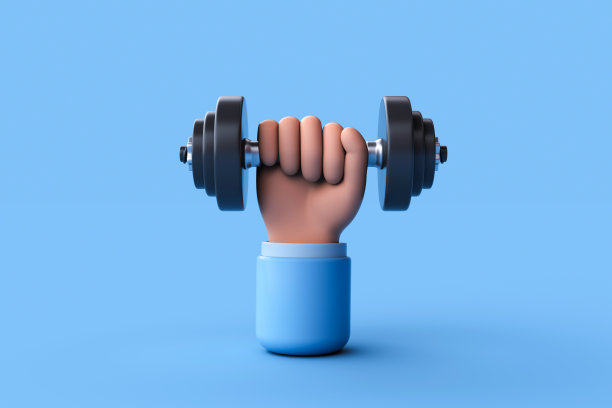 3d渲染卡通人物手握哑铃。图片下载