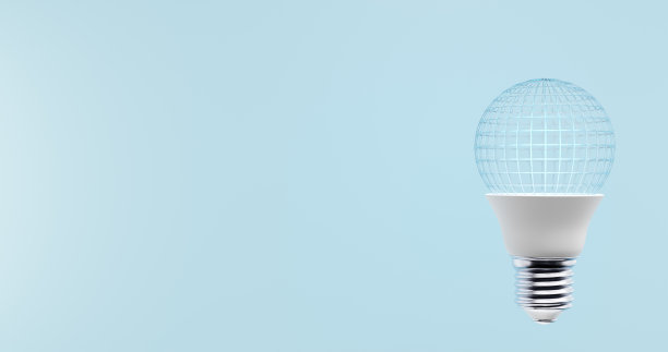 灯泡上有行星球，球体上有网格。生态绿色能源地球日。三维渲染图片下载