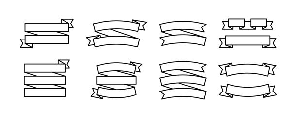 彩带横幅集。黑色线性色带收集。徽章，标签，标签收集。矢量图形图片下载