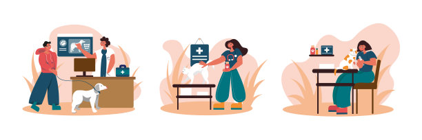 一组兽医工作的卡通人物图片下载