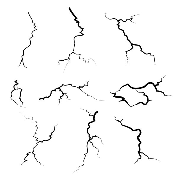 手绘裂纹玻璃墙地面闪电风暴效果涂鸦断裂套装矢量插画图片下载