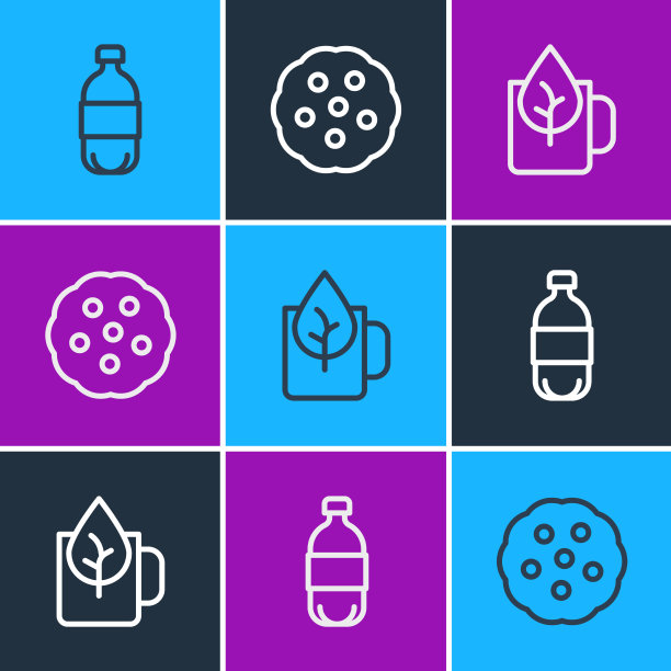 用叶子和茶叶设置线瓶水杯茶图片下载