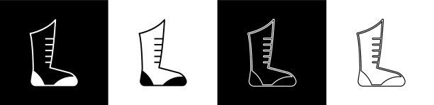 设置运动拳击鞋图标隔离在黑色和图片下载