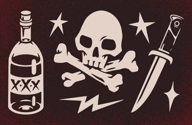 摇滚复古套装单色贴纸图片下载