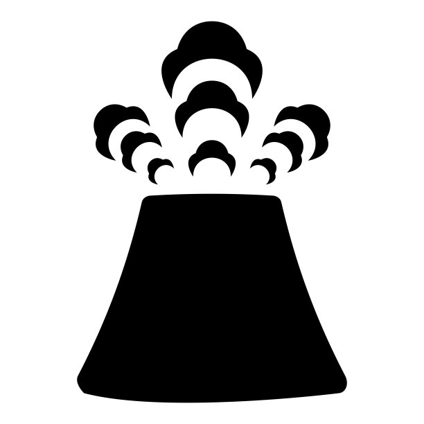 火山活动与烟雾喷发概念自然污染云问题灾难火山山体景观爆发灰尘地震灾难图标黑色矢量插图图像平面风格图片下载