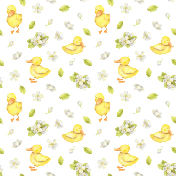 小鸭子和春天的花图片下载