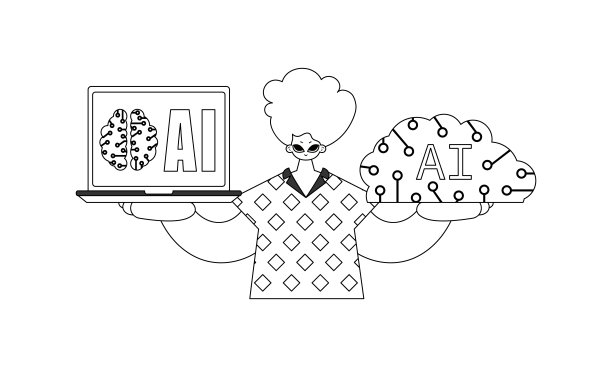 他手里握着一个矢量线性人工智能模型图片下载