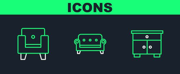 设置线条家具、床头柜、扶手椅和沙发图片下载