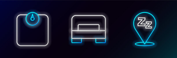 设置线昏昏欲睡浴室秤和大床图标图片下载