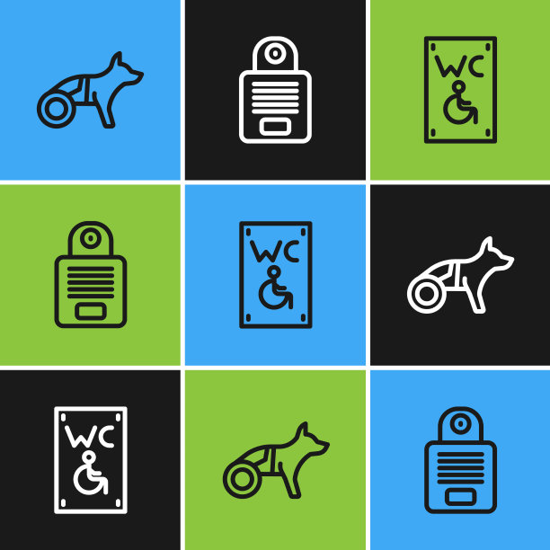 设线狗在轮椅分隔厕所为图片下载