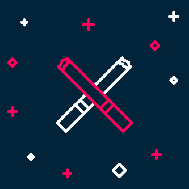 线条香烟图标隔离在蓝色背景上。烟草的迹象。吸烟的象征。彩色轮廓概念。向量图片下载