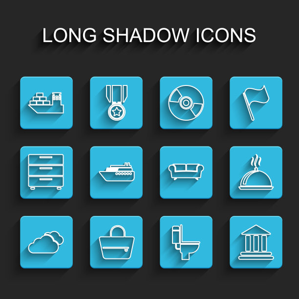 集线云，手提包，货船，马桶，银行大楼，船，覆盖托盘的食物和沙发图标。向量图片下载