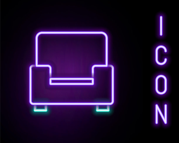 发光的霓虹灯线扶手椅图标孤立在黑色背景。彩色轮廓概念。向量图片下载