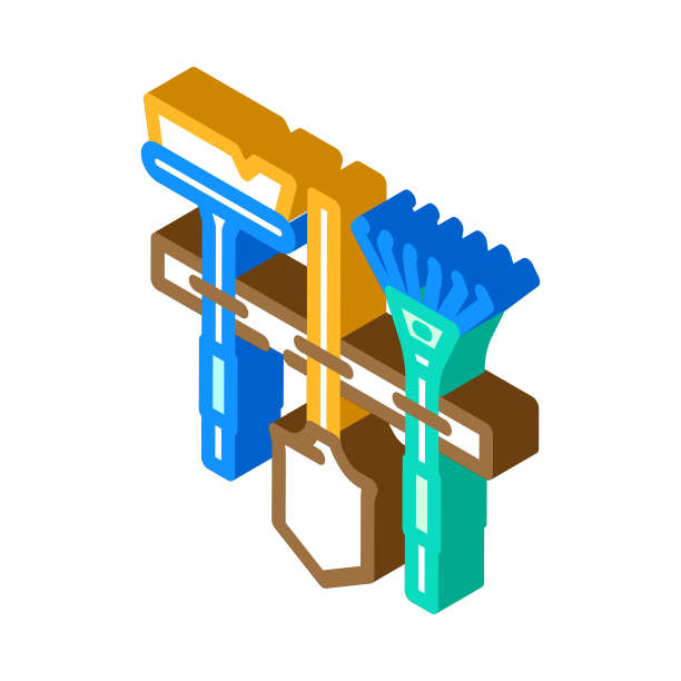 墙壁工具架车库工具等距图标矢量插图图片下载