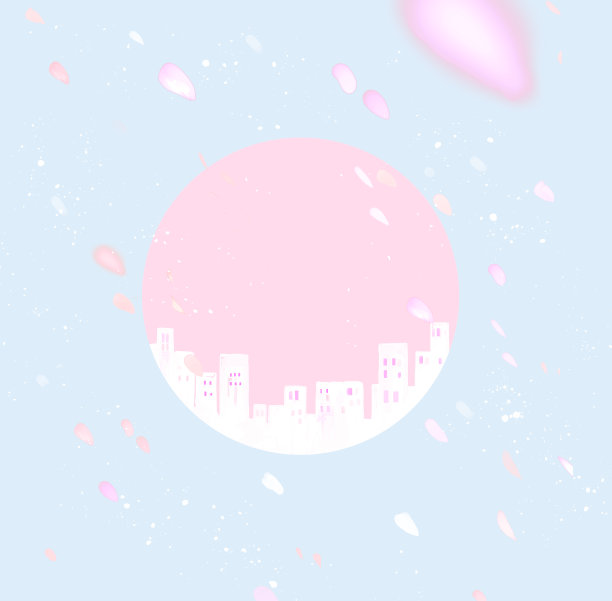 城市景观和樱花花瓣的背景图片下载