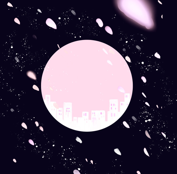 城市景观和樱花花瓣的背景图片下载