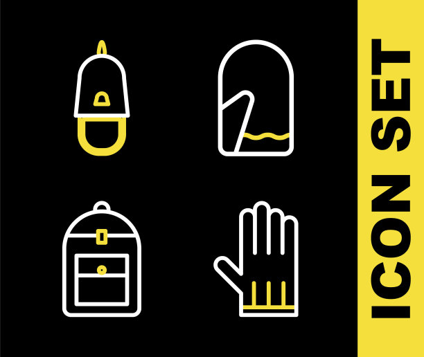 集线圣诞手套，皮革手套，双肩包和警察帽与帽徽图标。向量图片下载