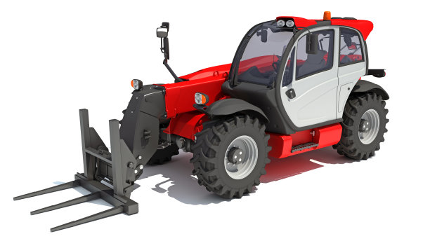 轮式装载机重型工程机械三维渲染在白色背景图片下载