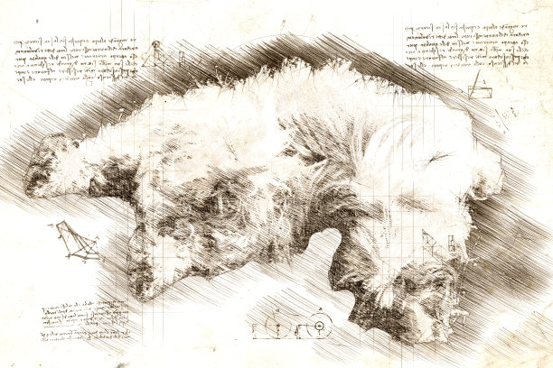 达芬奇风格的放松狗的素描图片下载