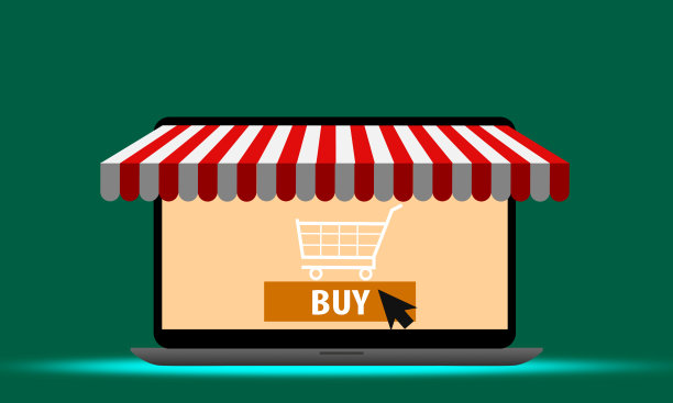 网上商店的概念与笔记本电脑在一个商店的形式与购买按钮在中间图片下载