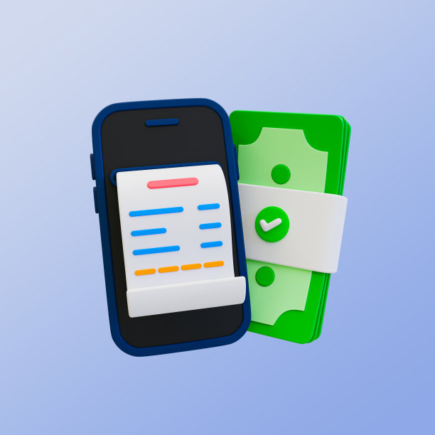 3d最小购物结账。购物支付概念。有收据和一堆钞票的智能手机。三维渲染插图。包括裁剪路径。图片下载