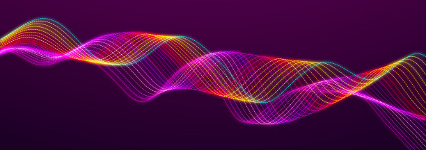 彩色声波。音乐均衡器。未来的点背景。3 d渲染。宽屏图片下载